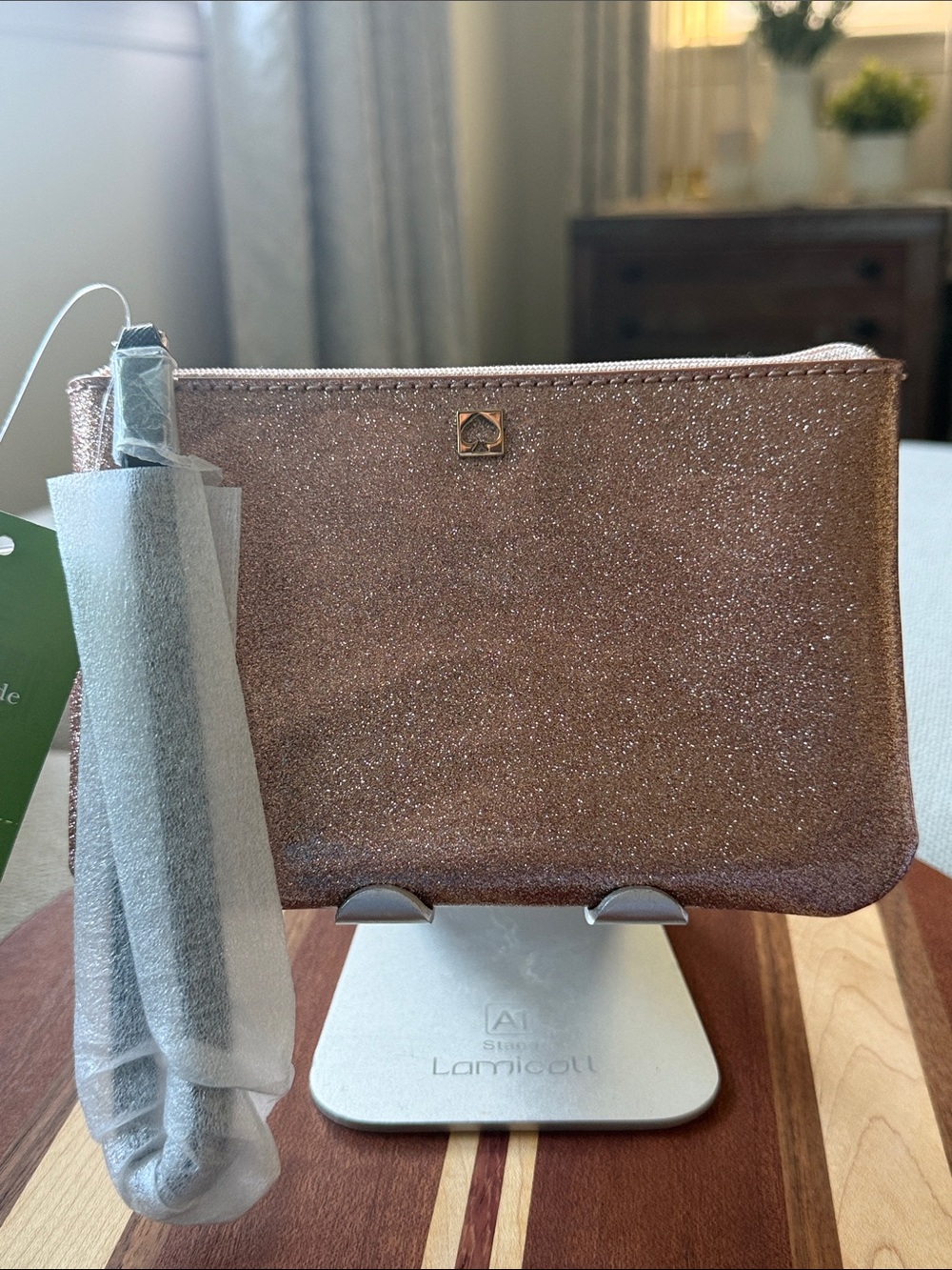 kate spade Rose Gold Glitter Wristlet with Removable Strap